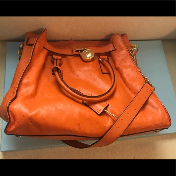 COPY - Michael Kors Hamilton orange leather/Gold Large - Picture 1 of 8
